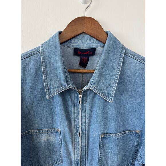 Denim & Co Blue Denium Zip Up Cotton Collared Shirt Size Large - Picture 8 of 12